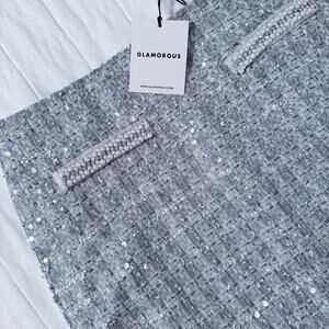 Glamorous Silver Tweed Sequin Mini Skirt Women’s LARGE. Holiday.‎ NWT. $89 MSRP
